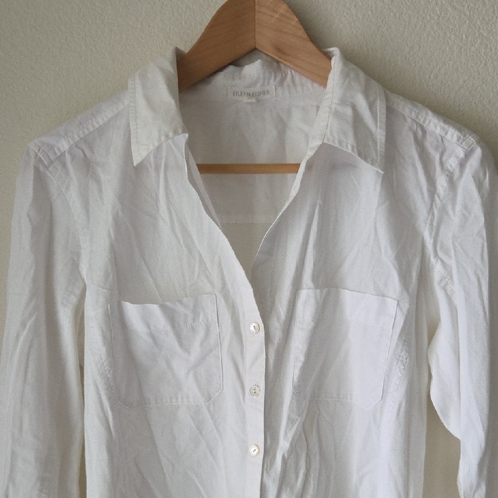 Eileen Fisher Crisp White Blouse Button Down Shirt 100% Organic Cotton Sz XS - Picture 4 of 16